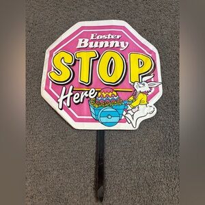 Vintage Tony Easter Bunny Stop Year Vinyl Yard Sign 19”